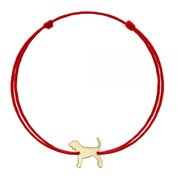 bratara șnur roșu beagle aur